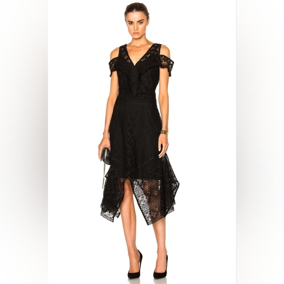 Rodebjer Dresses & Skirts - Rodebjer Womens Ranaja Lace Off Shoulder V-Neck Fringe Dress Size XS-S Black